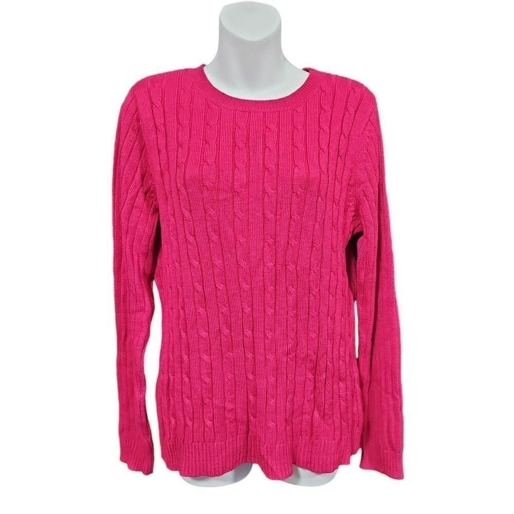 White Stag Vibrant Pink Cable Knit Sweater Cozy Long Sleeve Pullover L‎ Nwot